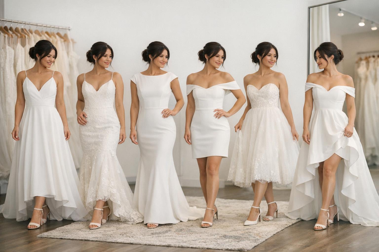 Best wedding dresses for short brides in a petite A-line gown with a defined waist and V-neck for an elongating silhouette