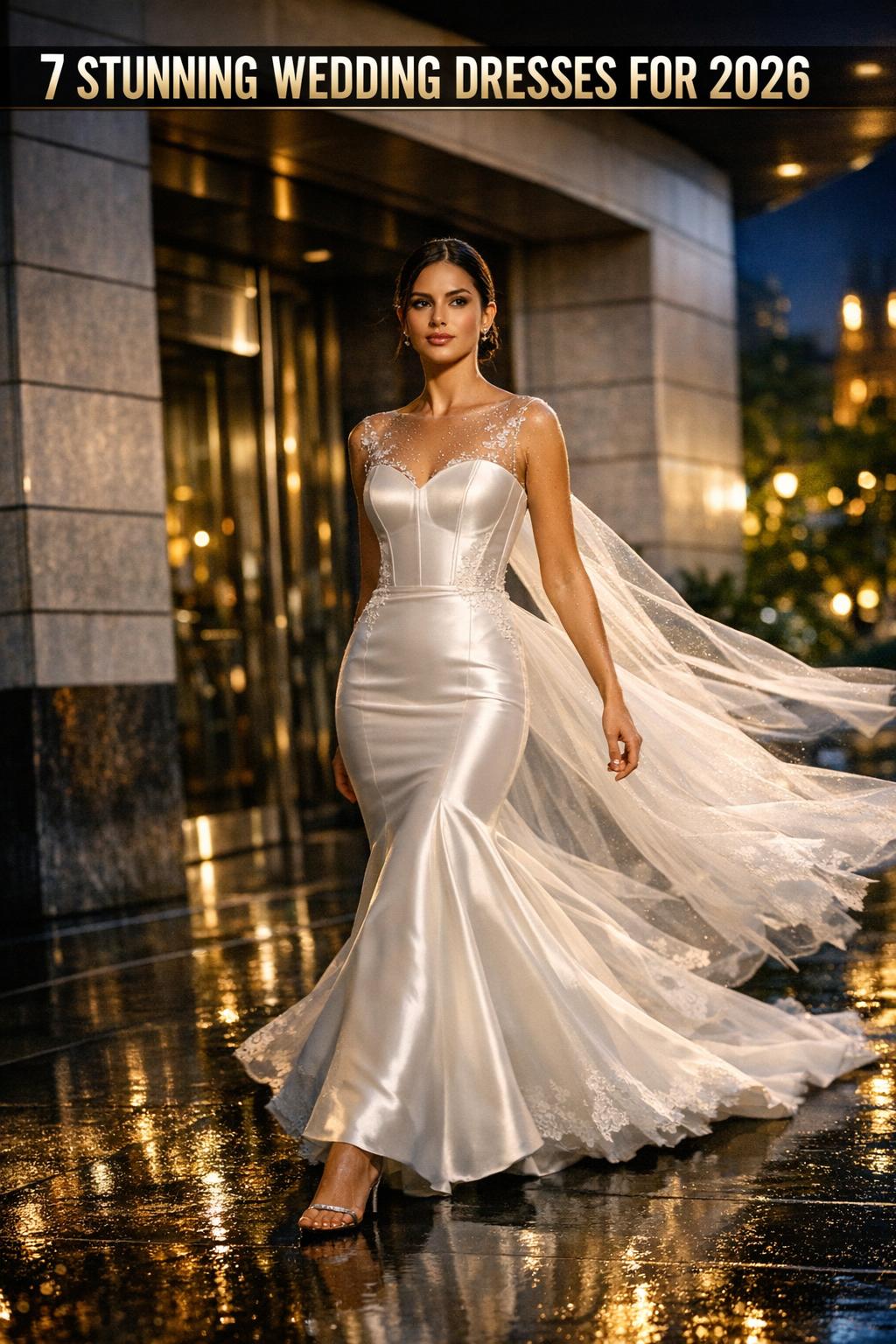 Stunning wedding dresses displayed in a bright bridal boutique, featuring lace and satin gowns on elegant mannequins.