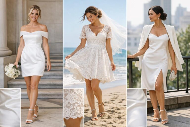 Wedding dresses short for city hall and beach, featuring mini, knee-length, and tea-length bridal styles