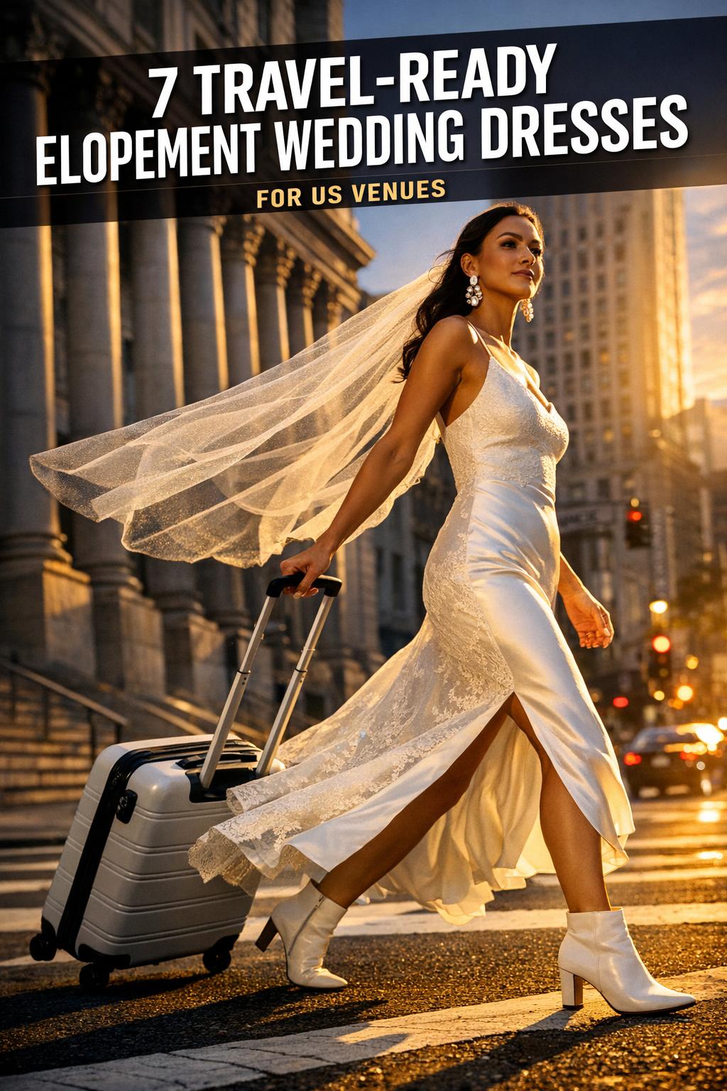 Bride in elegant elopement wedding dresses walking outdoors in soft natural light