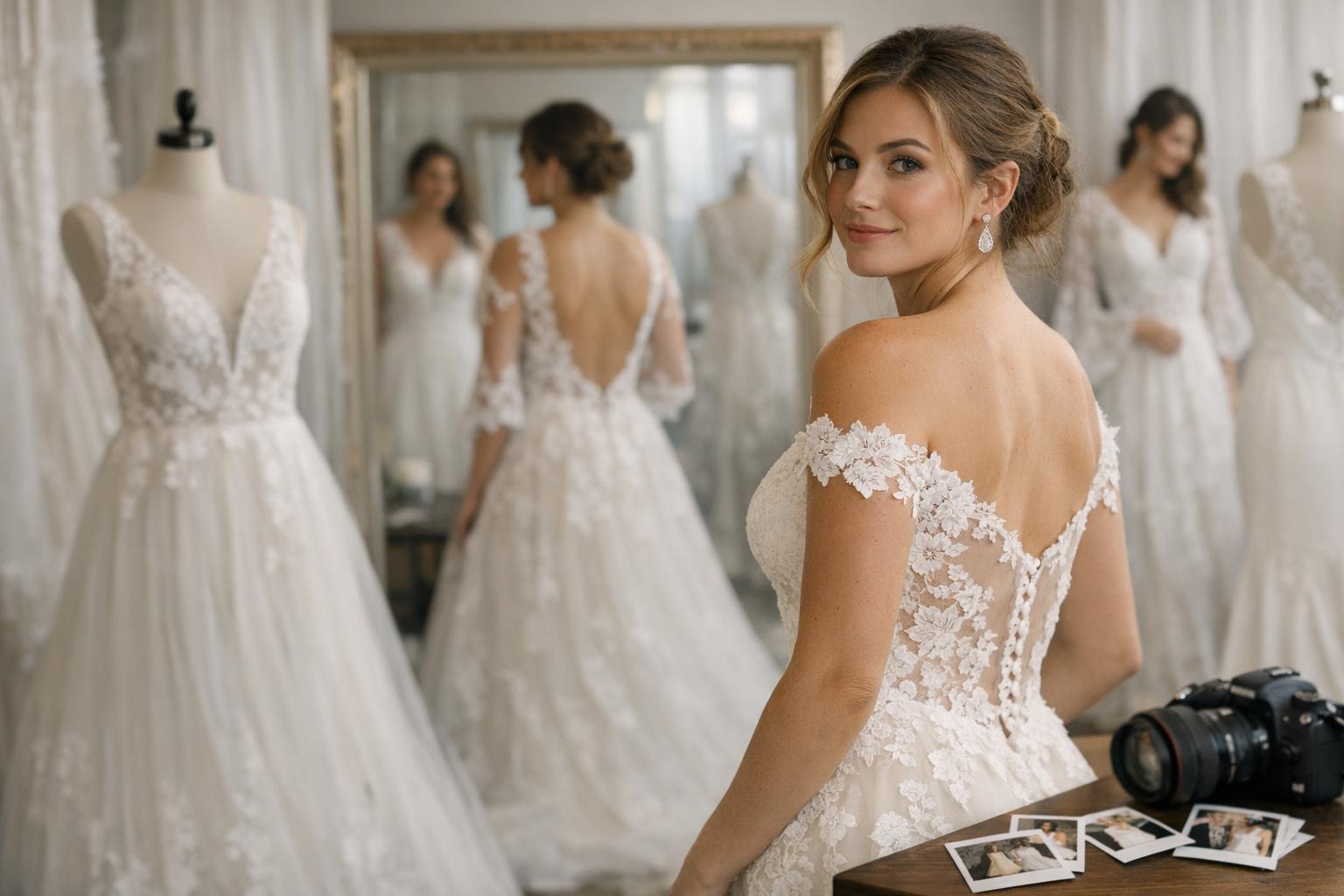 Bride in a lace long-sleeve gown with illusion neckline, showcasing elegant lacy wedding dresses style for 2026