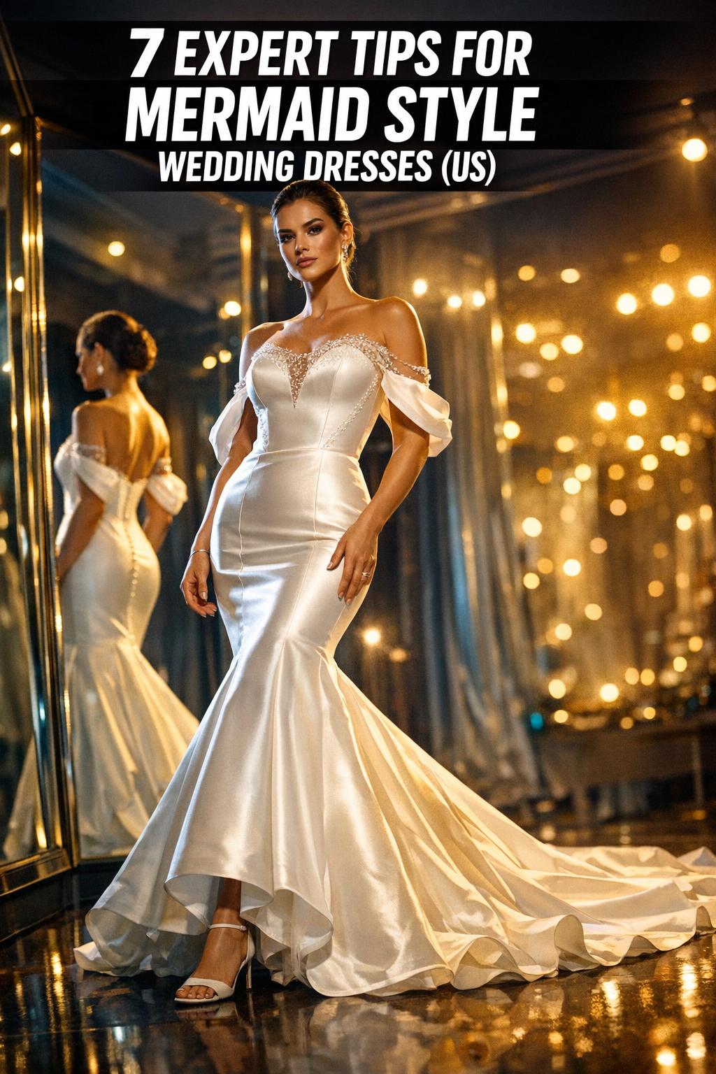 Mermaid style wedding dresses displayed in a bridal boutique with sleek fitted silhouettes and elegant train details