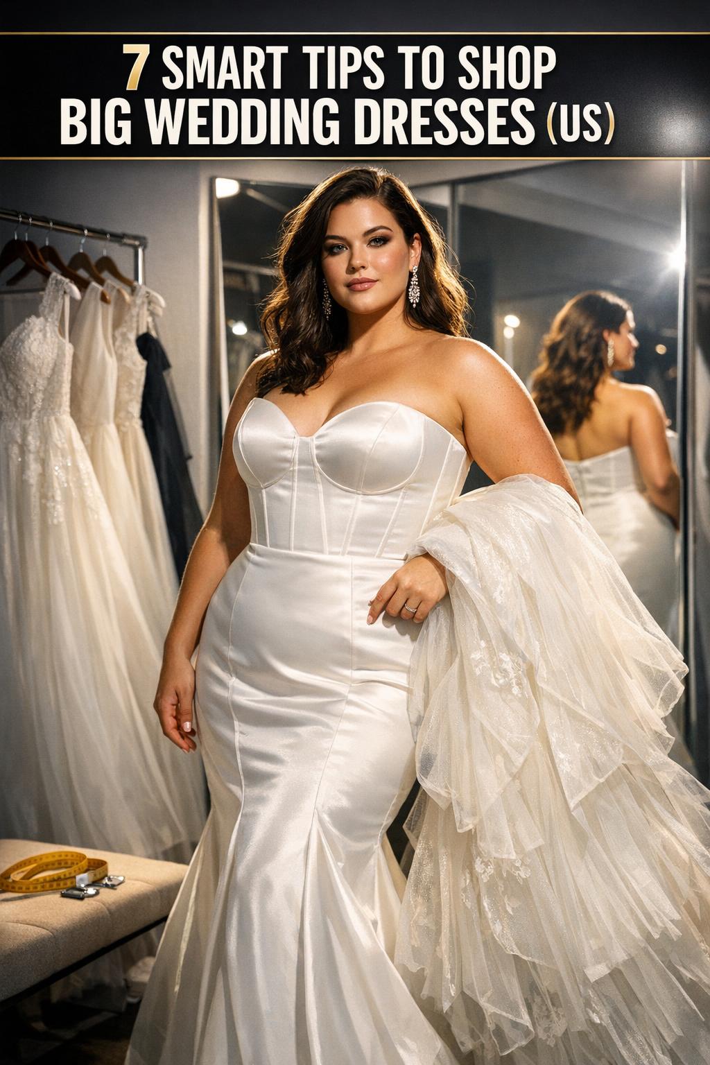 Bride in big wedding dresses posing in a bright bridal studio, showcasing lace details and a full skirt