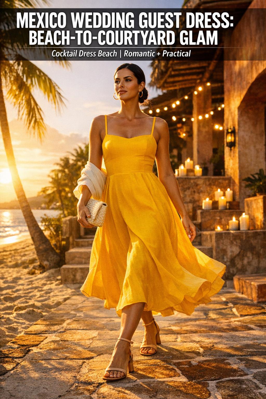 Mexico wedding guest dress in a vibrant, breezy resort style, perfect for a tropical ceremony
