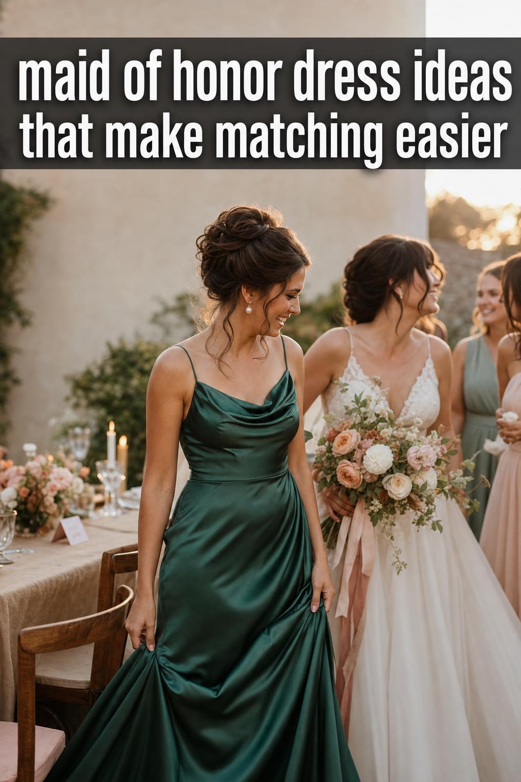 Photographic maid of honor dress in a flattering silhouette, perfect for a modern wedding party.
