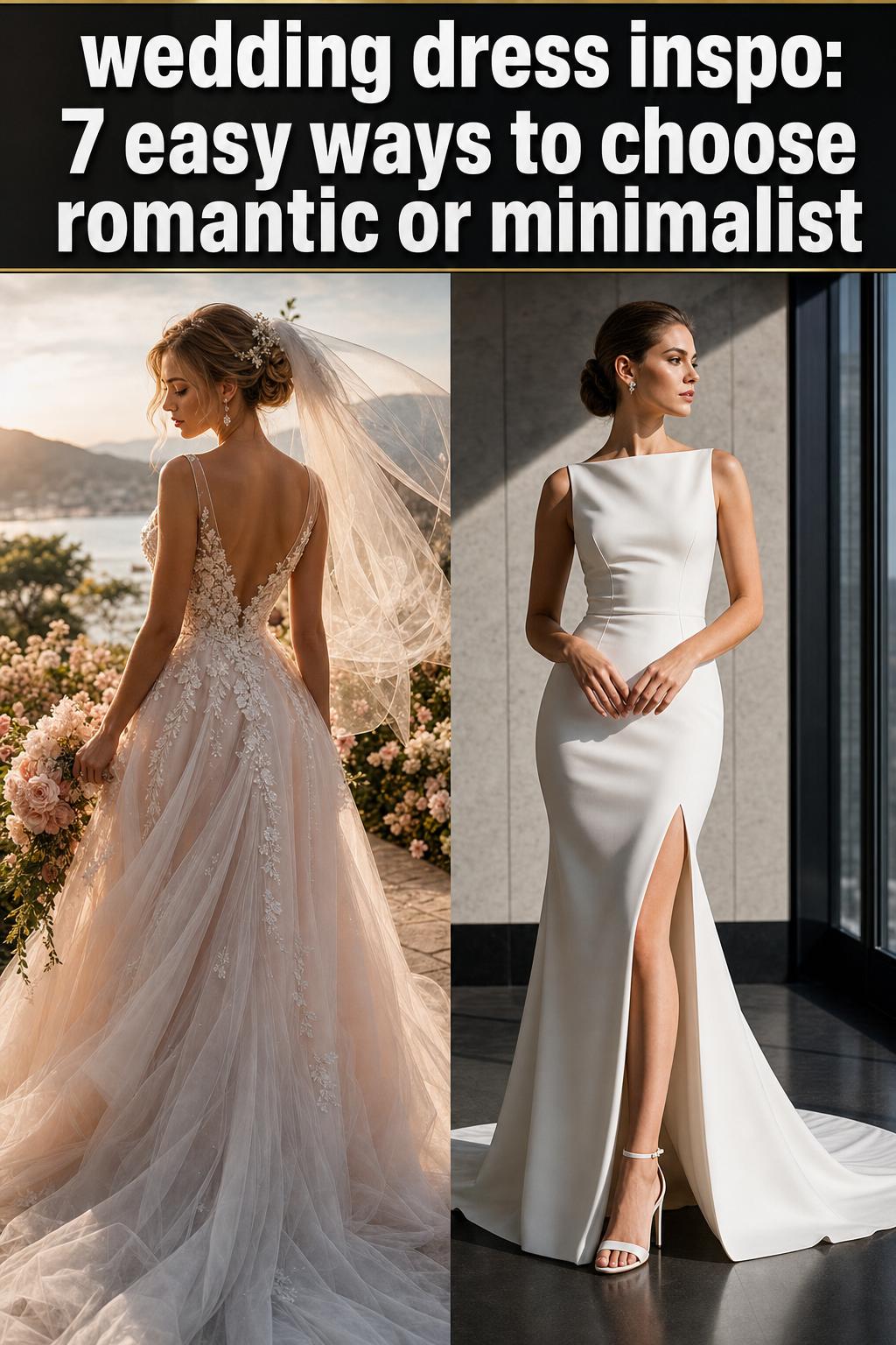 Bride in elegant wedding gown for wedding dress inspo, standing in soft natural light with delicate lace details