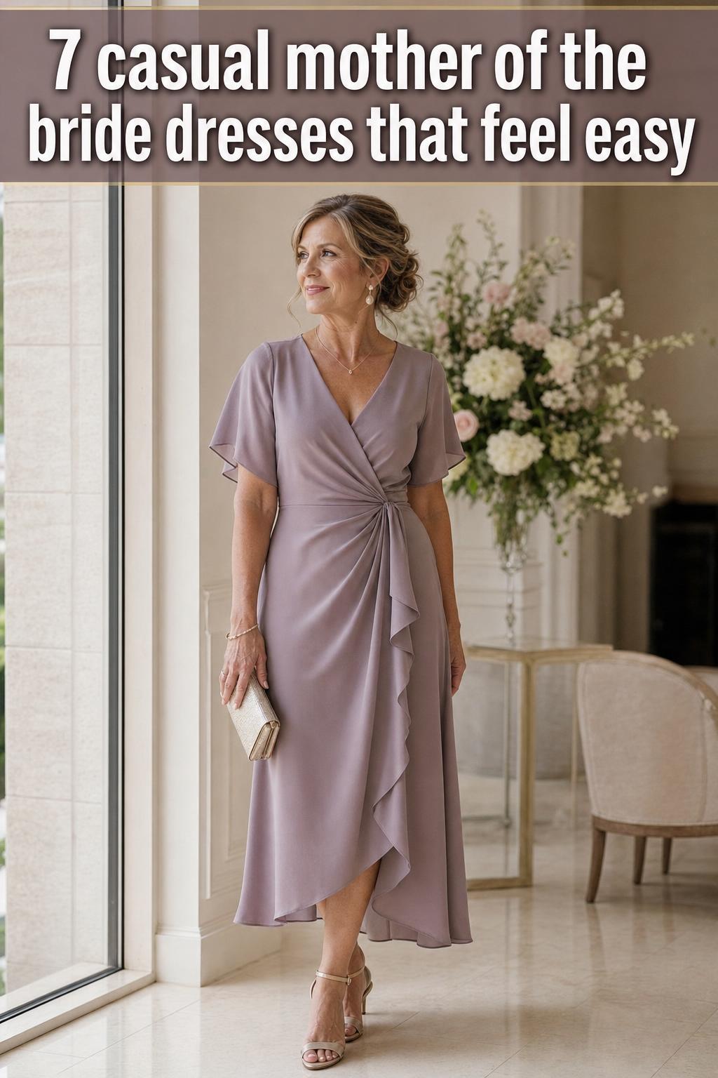 Casual mother of the bride dresses in soft pastel tones, featuring elegant knee-length styles for a daytime wedding