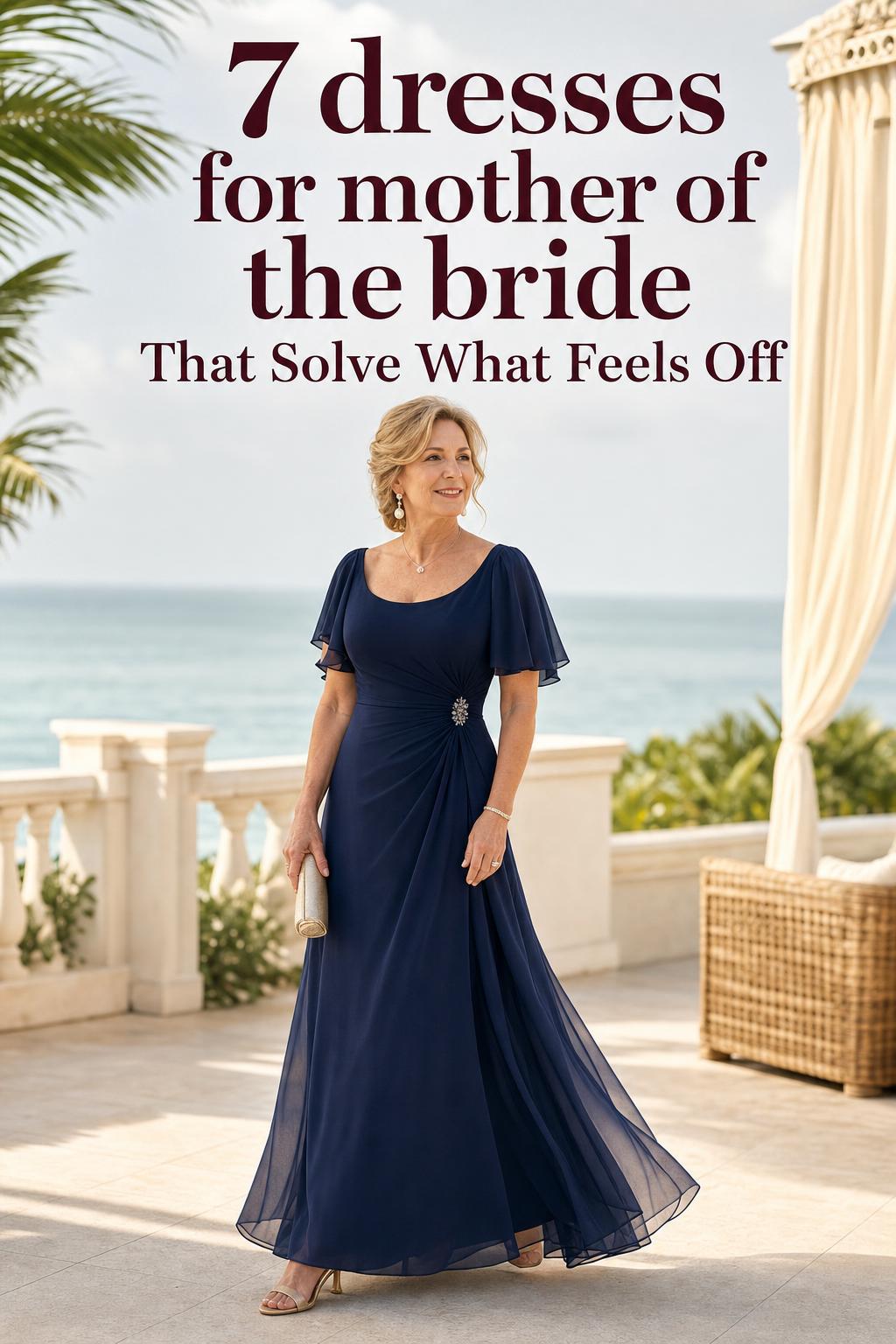 Dresses for mother of the bride in navy chiffon at a luxury tropical oceanfront wedding terrace