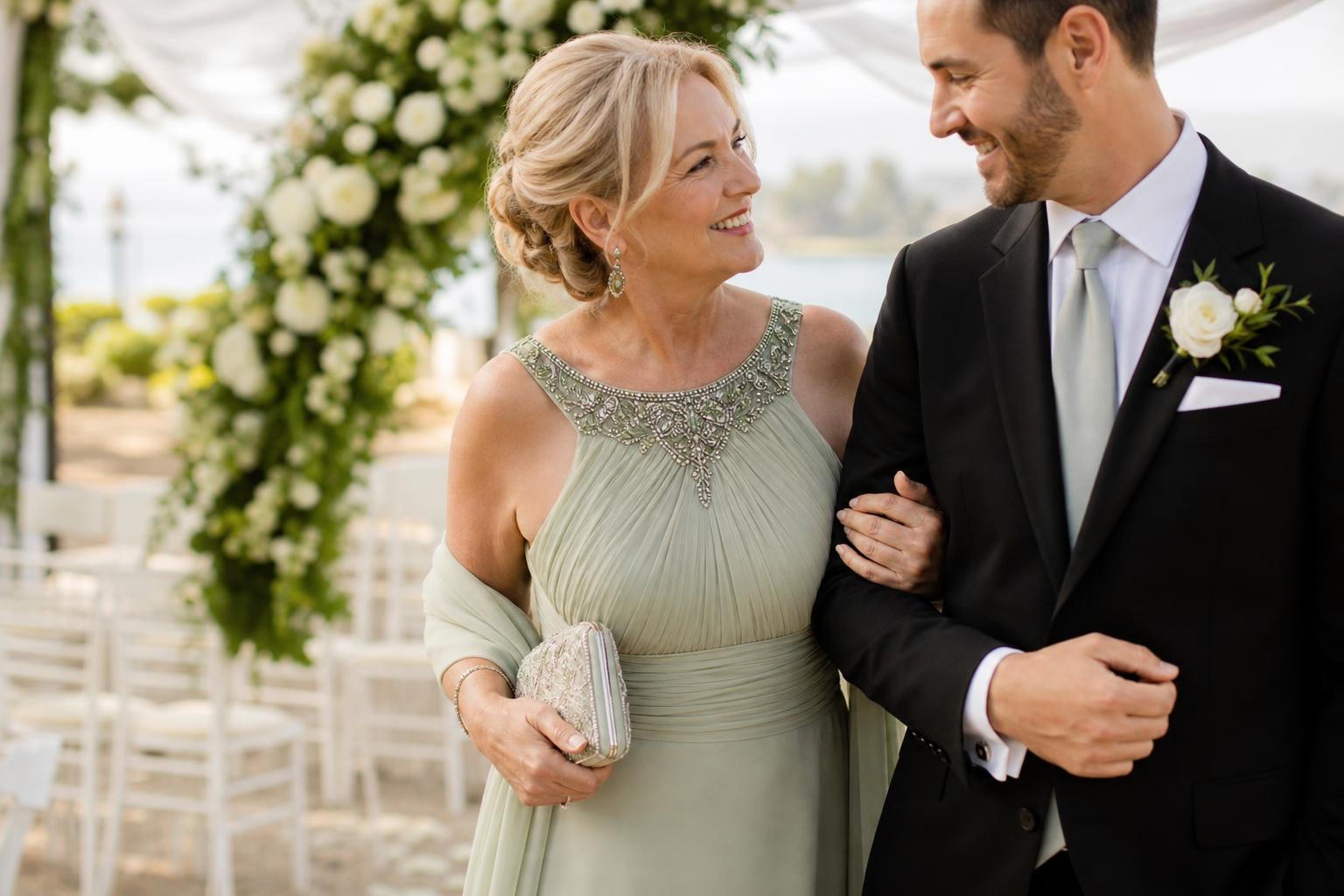 Elegant mother in law dresses for wedding in soft chiffon with refined silhouette, perfect for formal ceremony photos