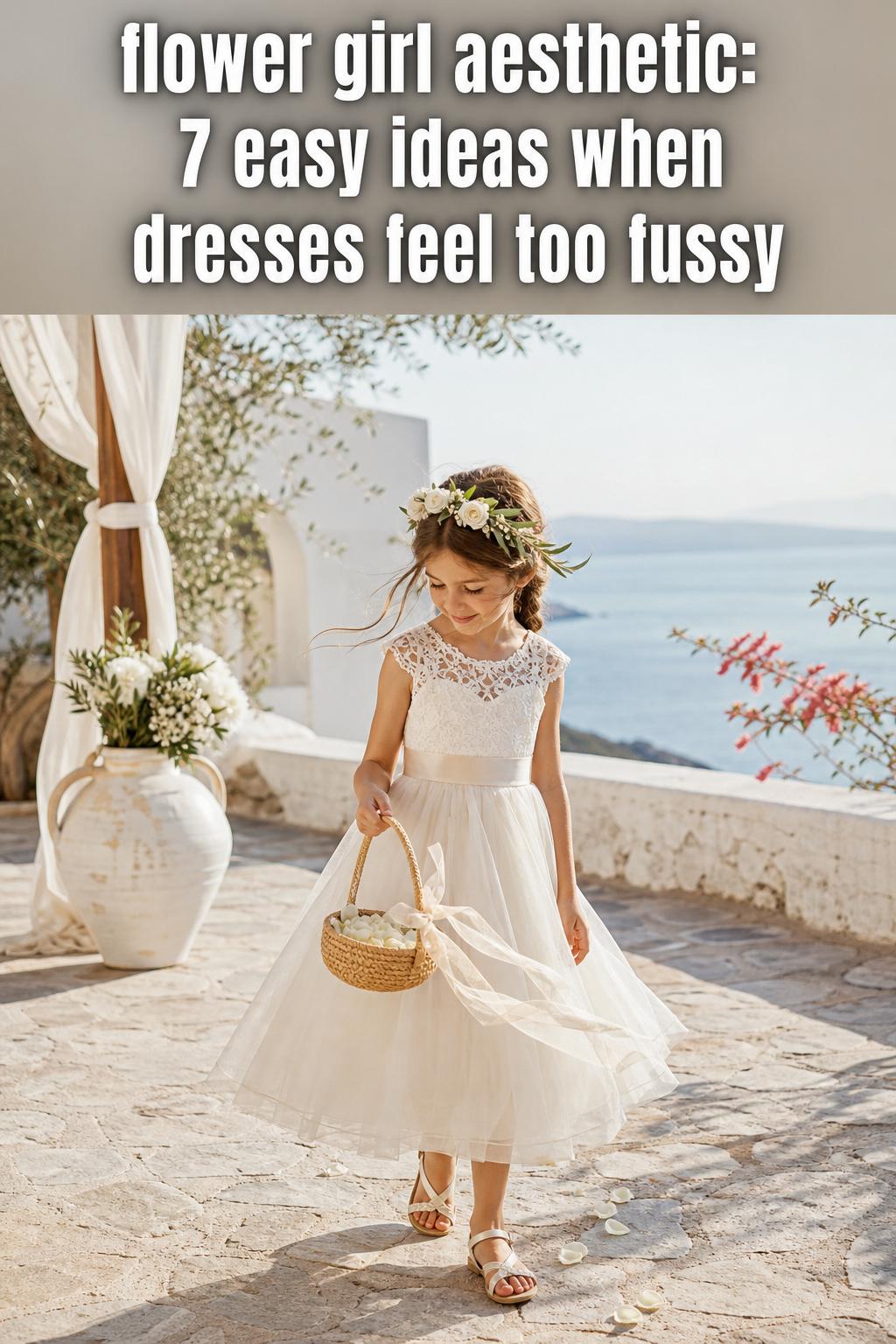 Flower girl aesthetic portrait in a sunlit garden, wearing a pastel dress and holding a bouquet of wildflowers