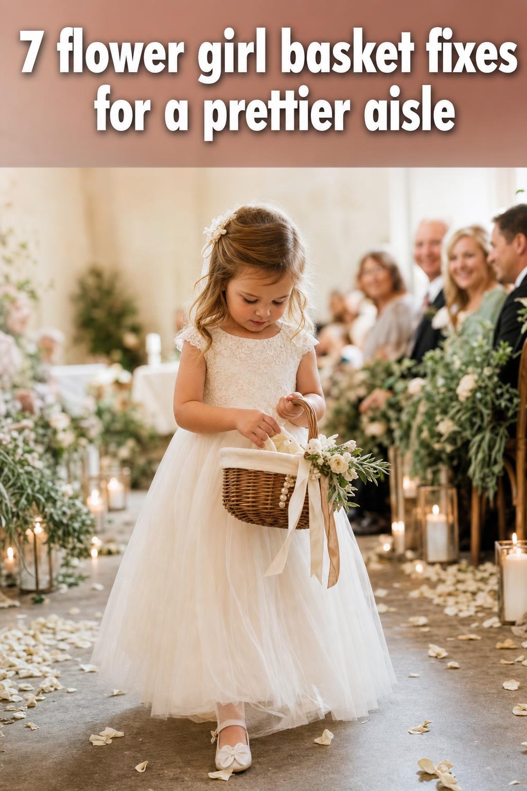 Flower girl basket filled with fresh petals at a wedding ceremony