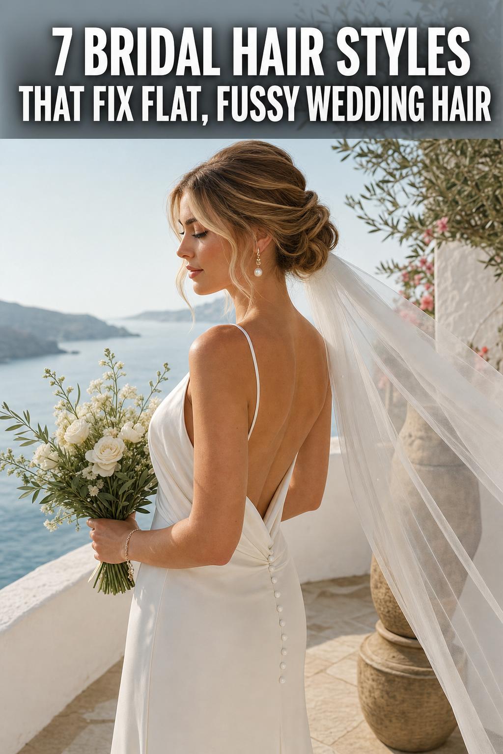 Elegant bride with romantic updo and soft curls, showcasing timeless bridal hair styles