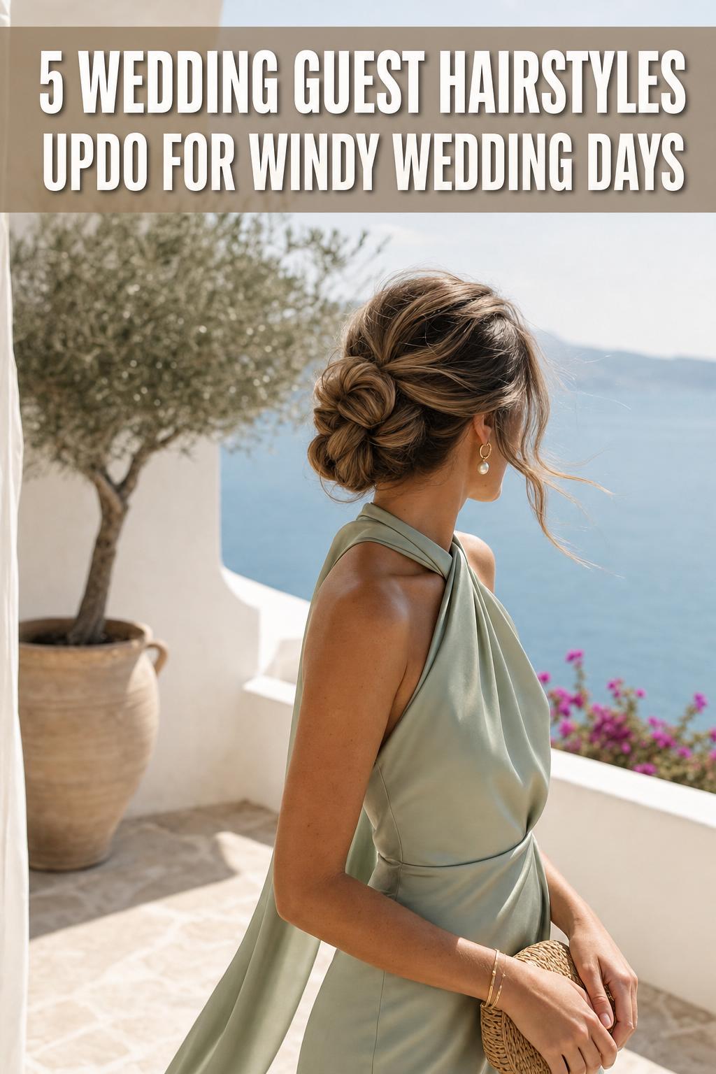 Wedding guest hairstyles updo with soft twisted bun and loose curls, elegant evening look