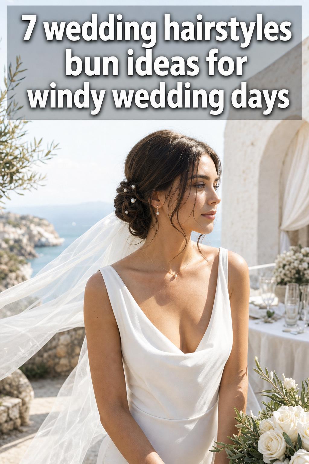 Elegant wedding hairstyles bun with soft curls and pearl pins on a bride in natural light