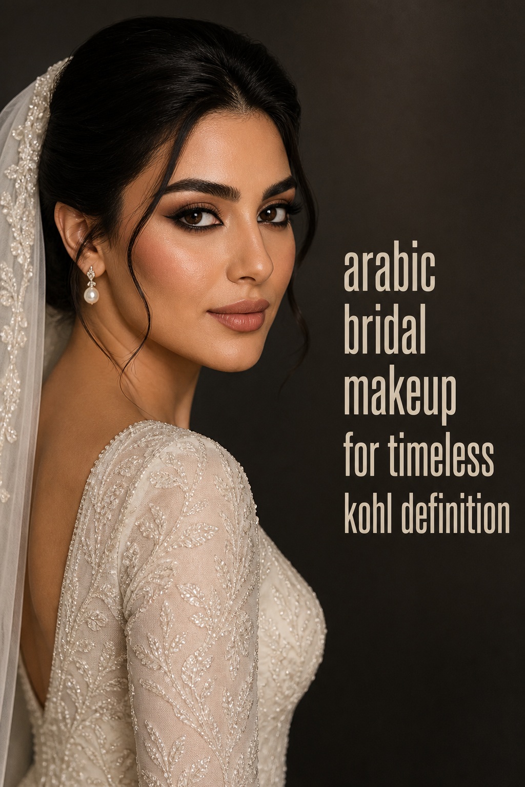 arabic bridal makeup with classic kohl definition on a veiled bride
