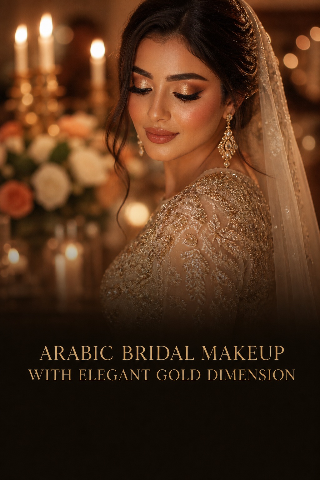 arabic bridal makeup with gold eyes and warm bronze bridal glow