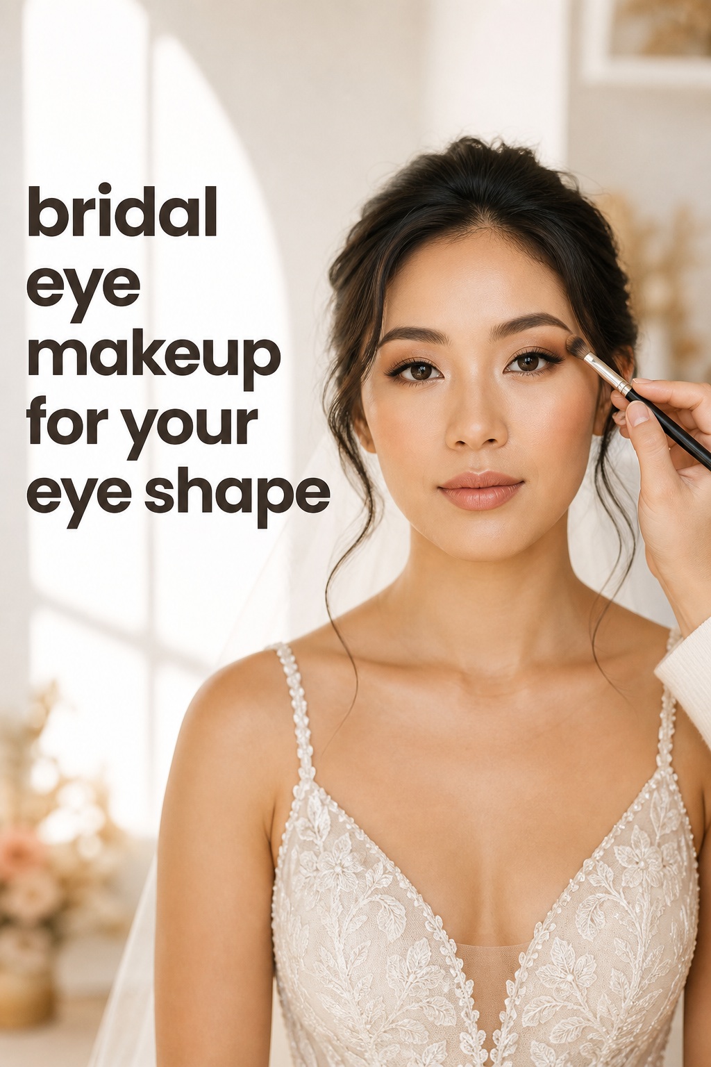 Bridal eye makeup for your eye shape tested on a bride in a sunny studio
