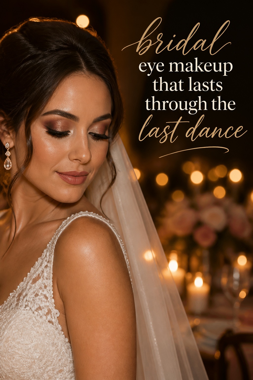 Bridal eye makeup that lasts through the last dance at a warm evening reception