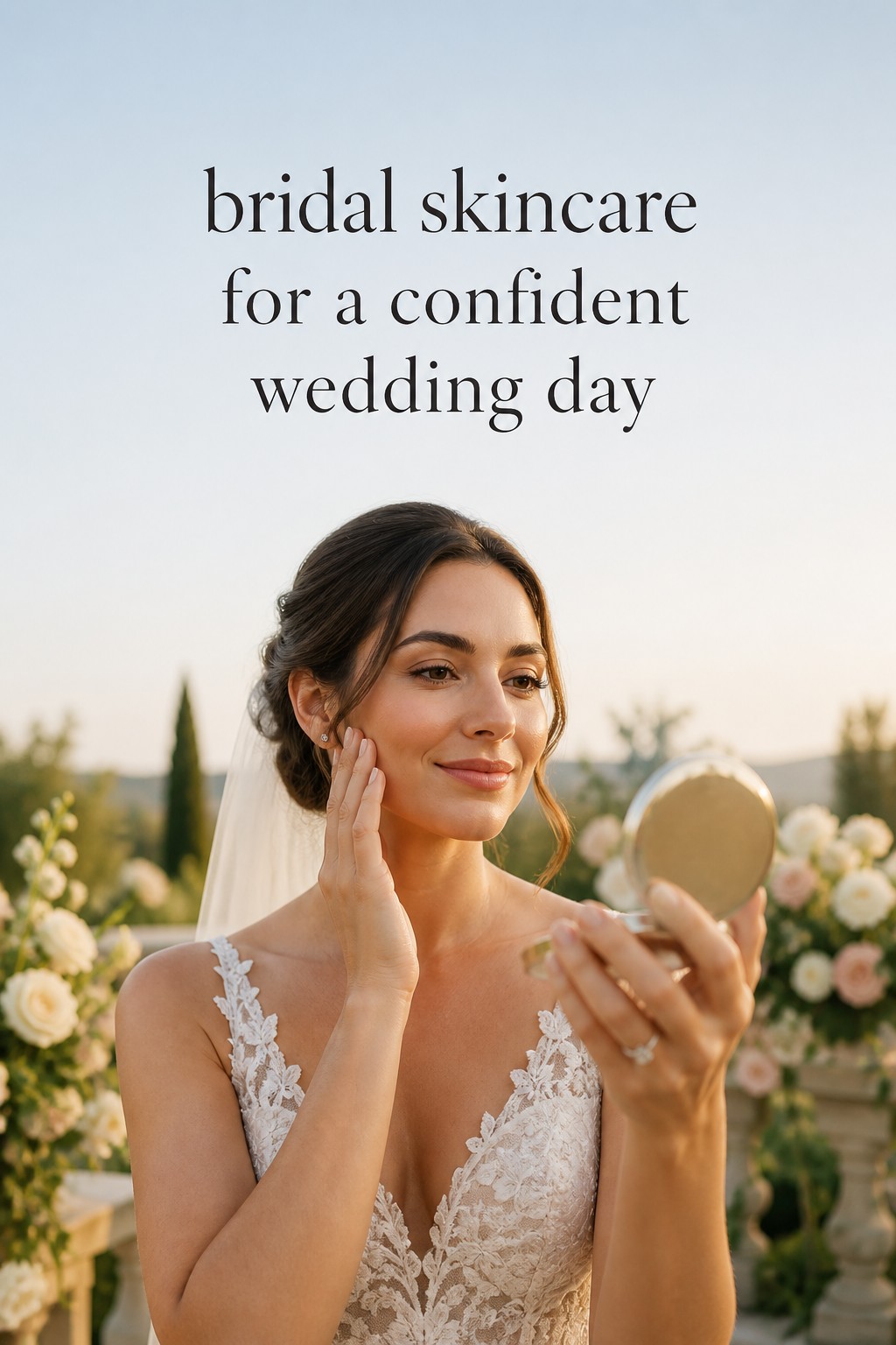 Bridal skincare for a bride enjoying a confident wedding day outdoors