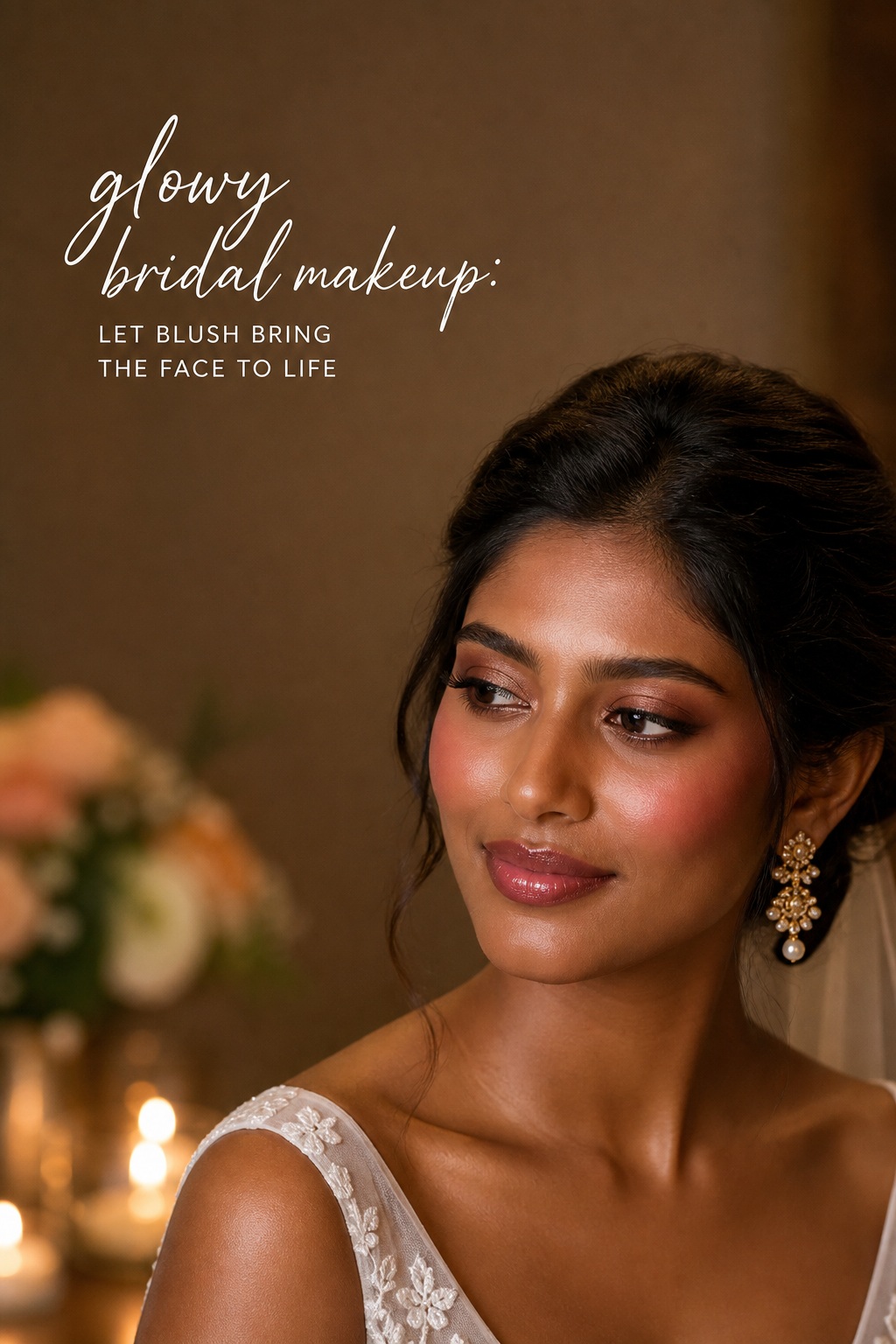 glowy bridal makeup with rich blush and luminous deep skin
