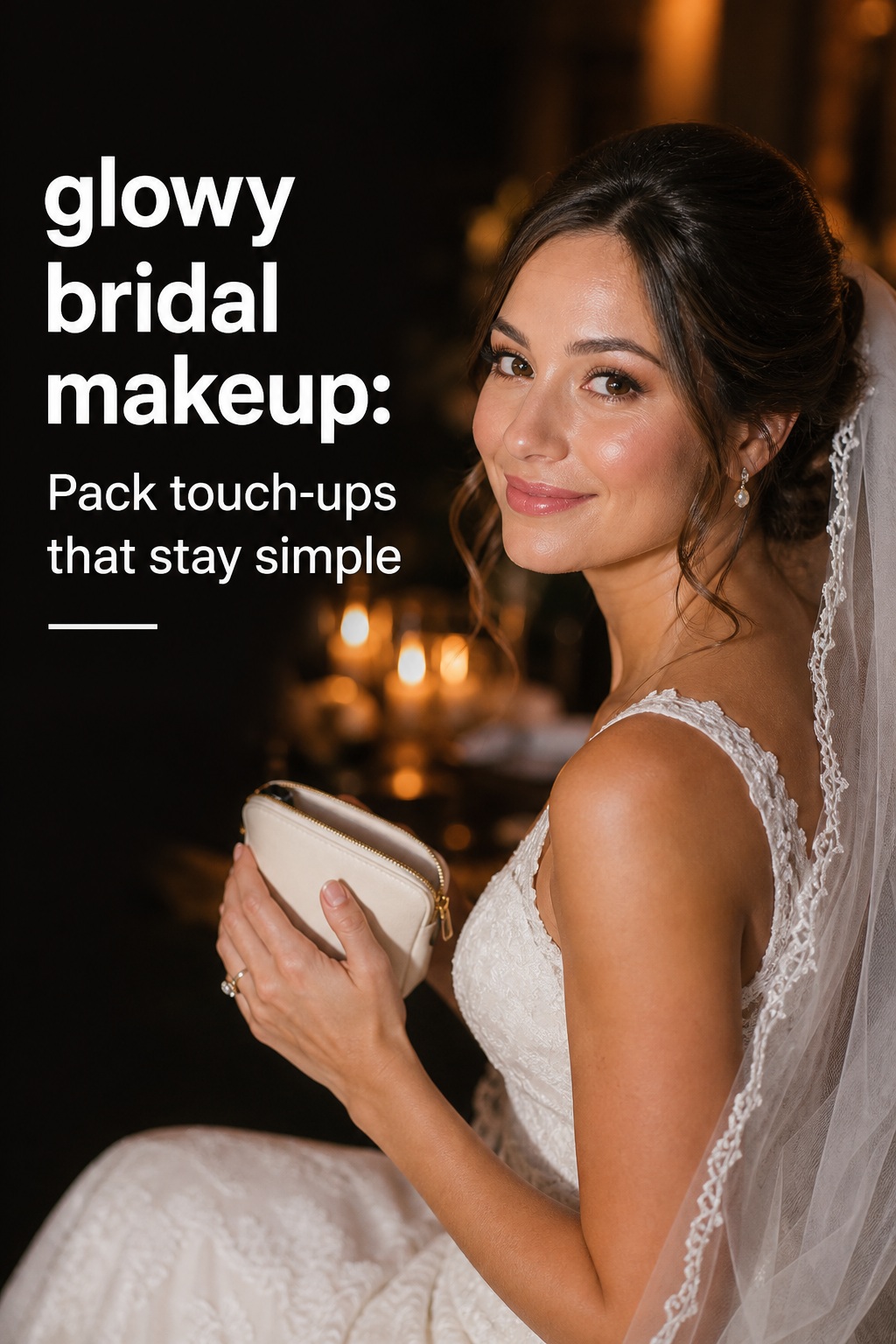 glowy bridal makeup with simple wedding day touch-up kit