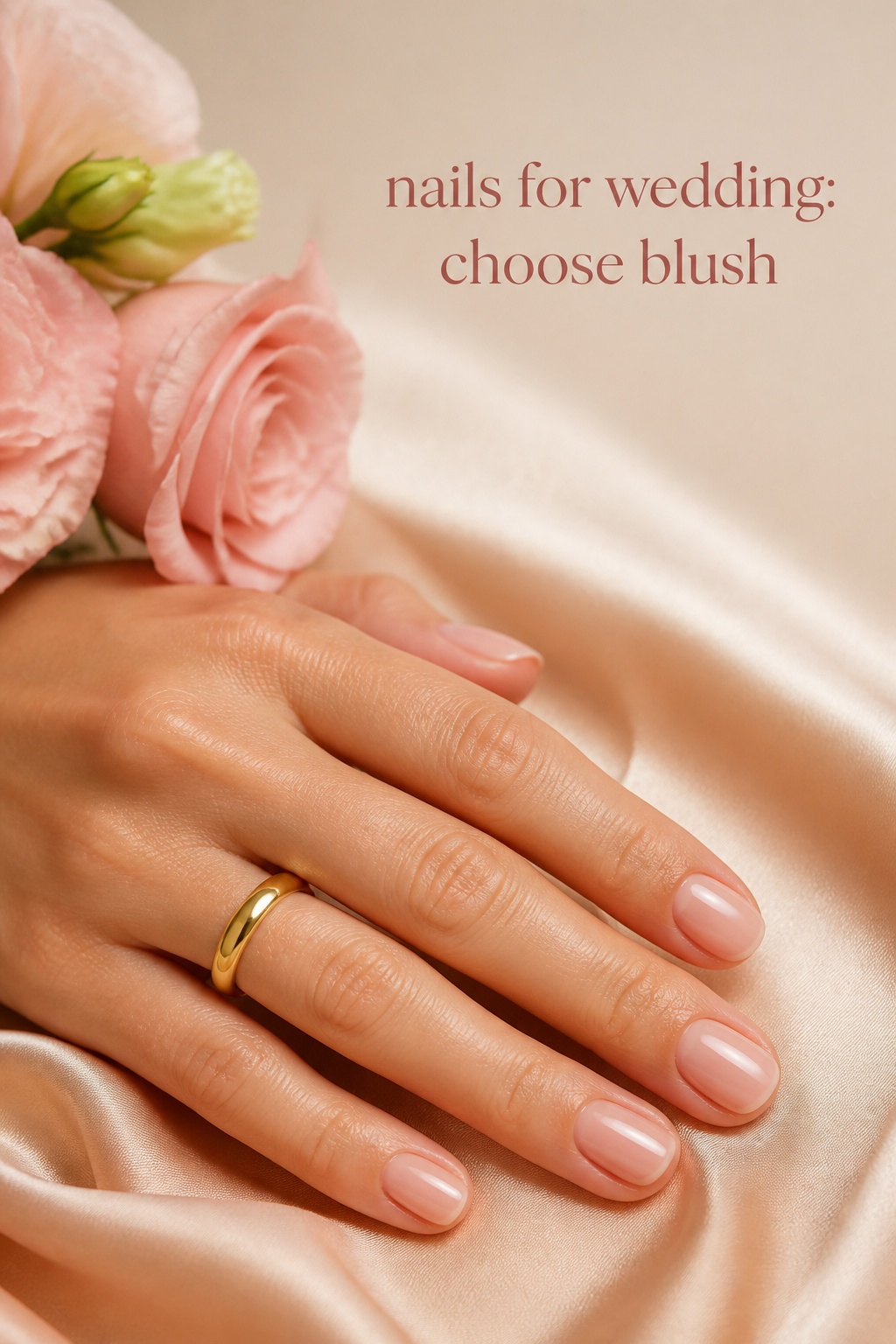 nails for wedding glossy blush rose manicure with gold ring