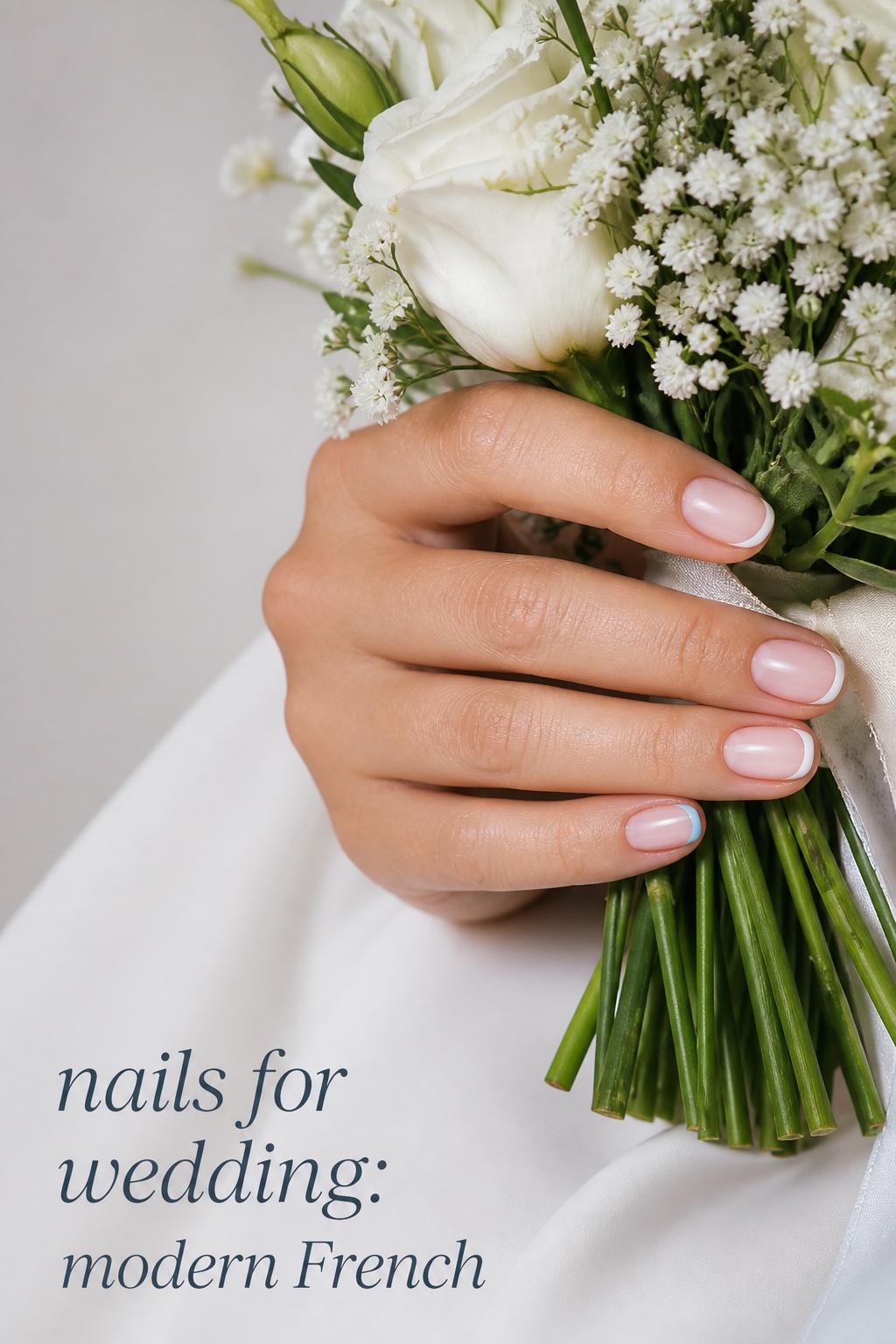 nails for wedding modern micro French manicure with pale blue tip