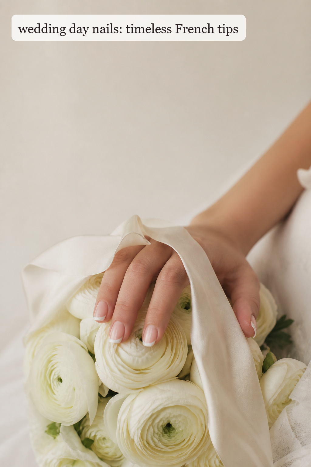 Wedding day nails with timeless soft French tips on a bridal manicure