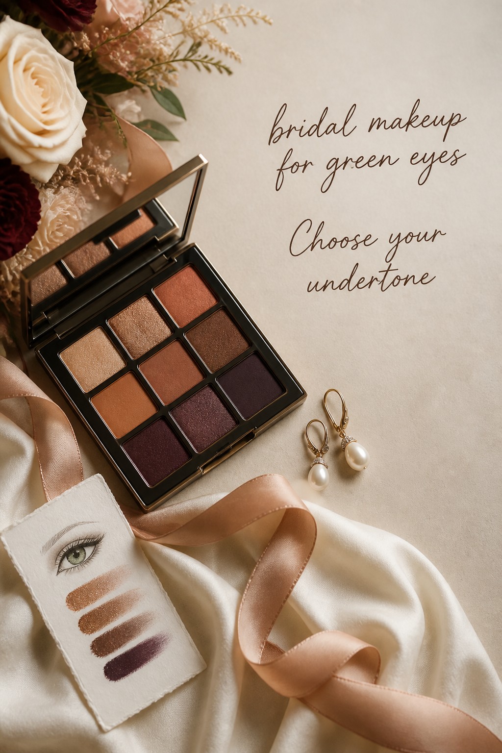 bridal makeup for green eyes palette with copper bronze and plum shades