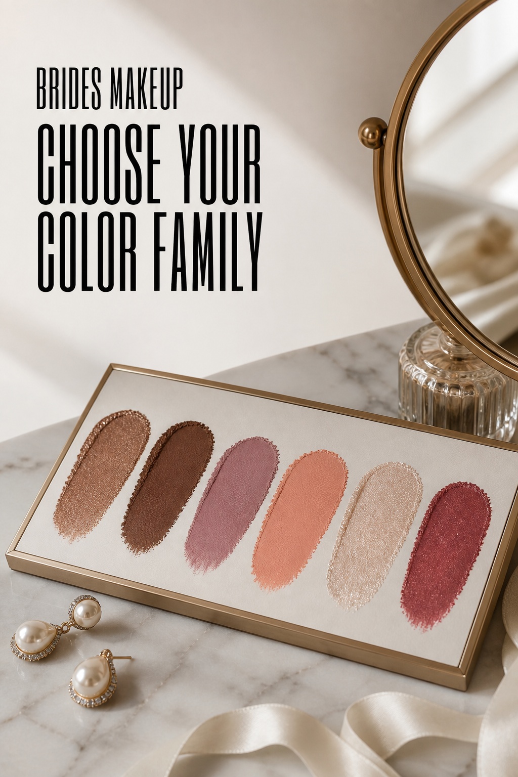 brides makeup color family with bronze, mauve, peach, champagne and berry