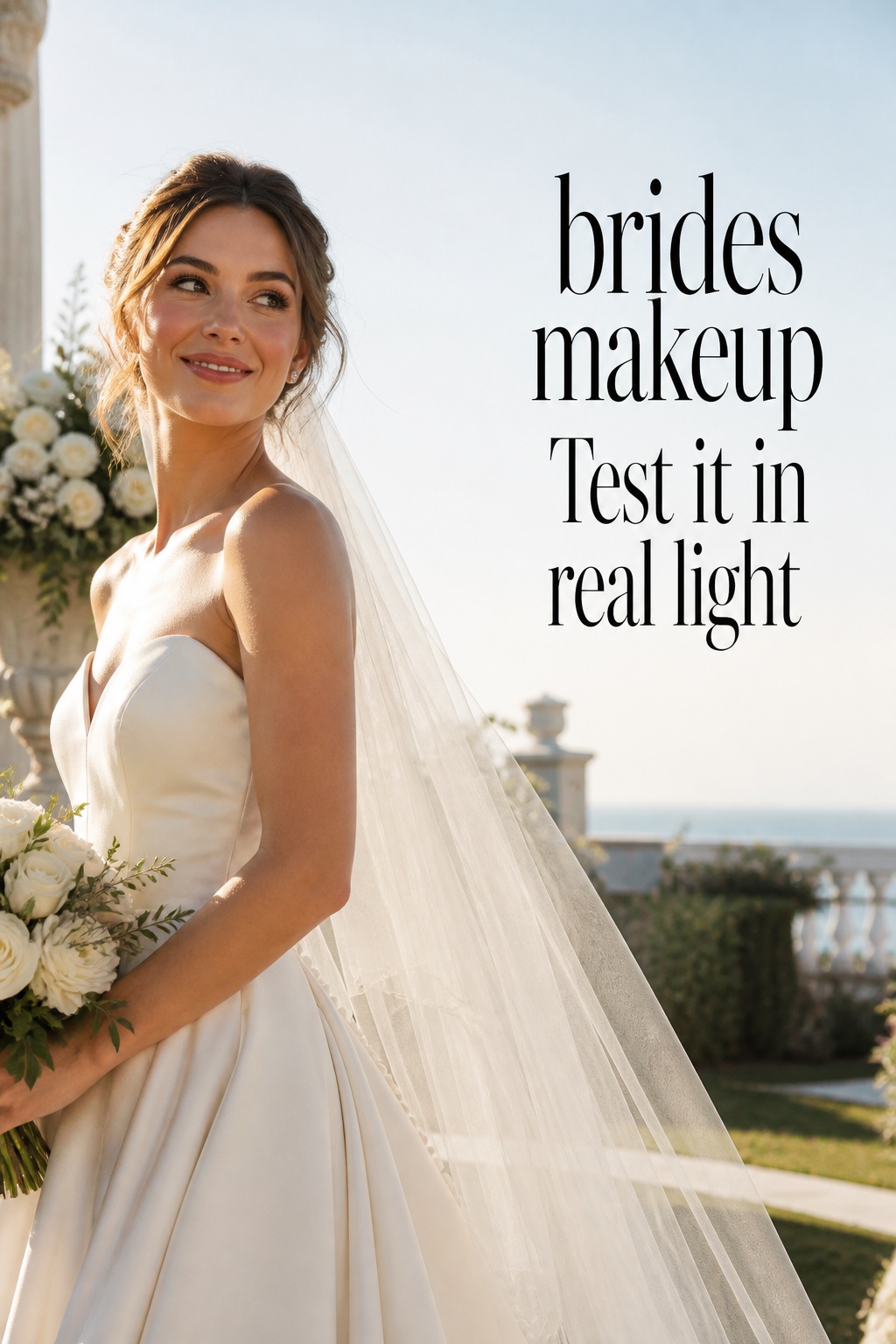 brides makeup on a bride tested in bright outdoor ceremony light