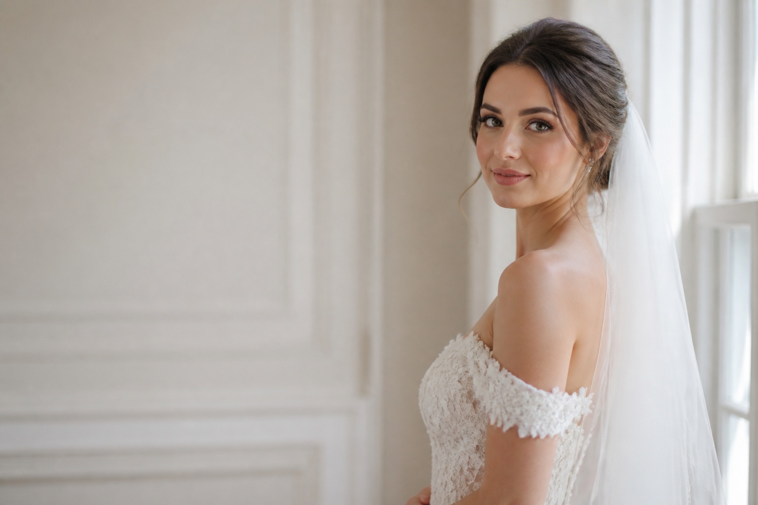 Brides makeup in a luminous ivory bridal portrait
