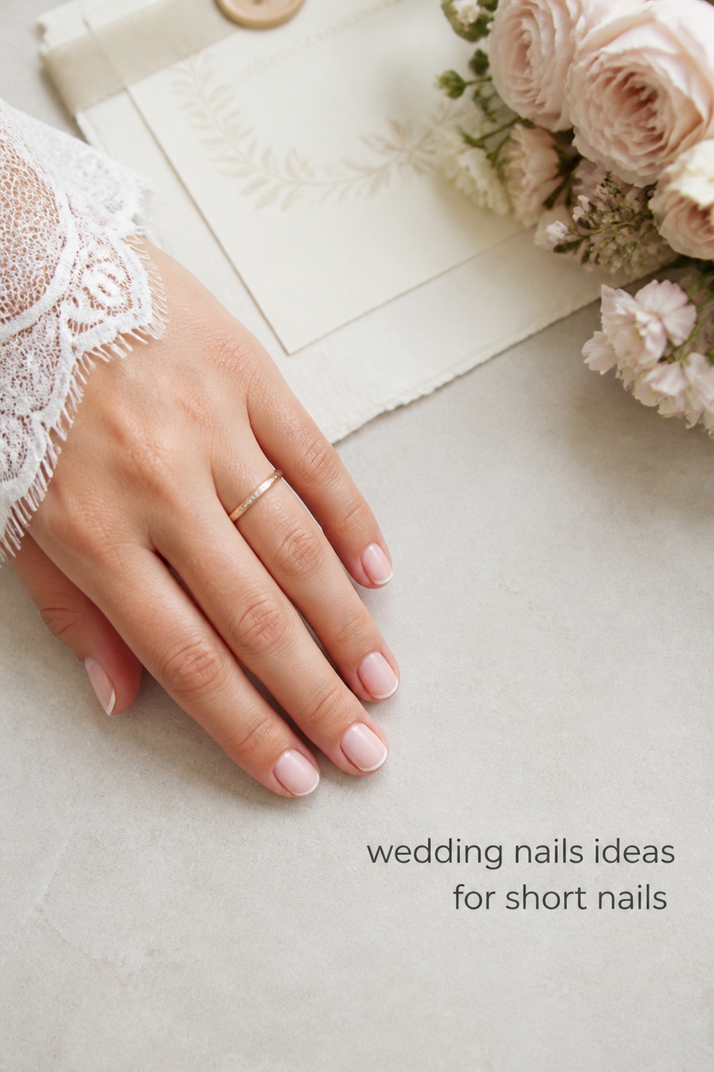 wedding nails ideas for short natural nails with milky pink gel and micro-French detail