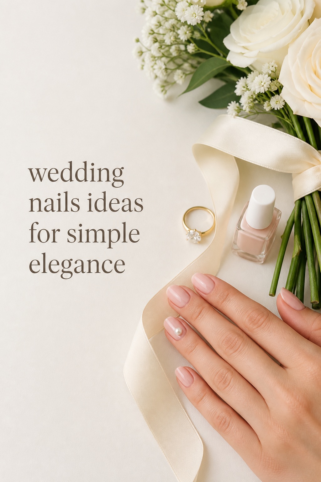 wedding nails ideas for simple elegance with glossy blush nails and pearl accent