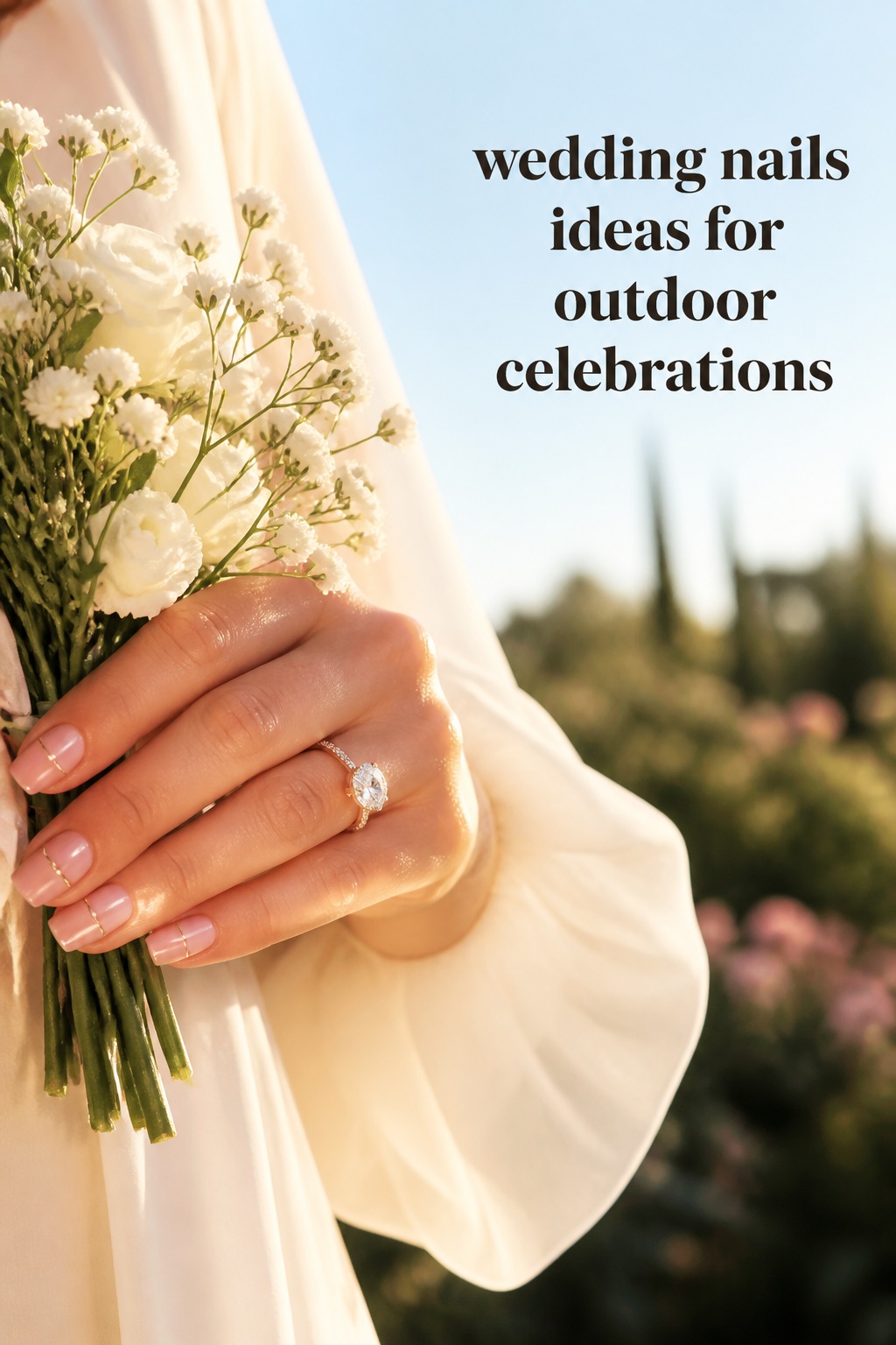 wedding nails ideas for outdoor celebrations with glossy rose nails and metallic line