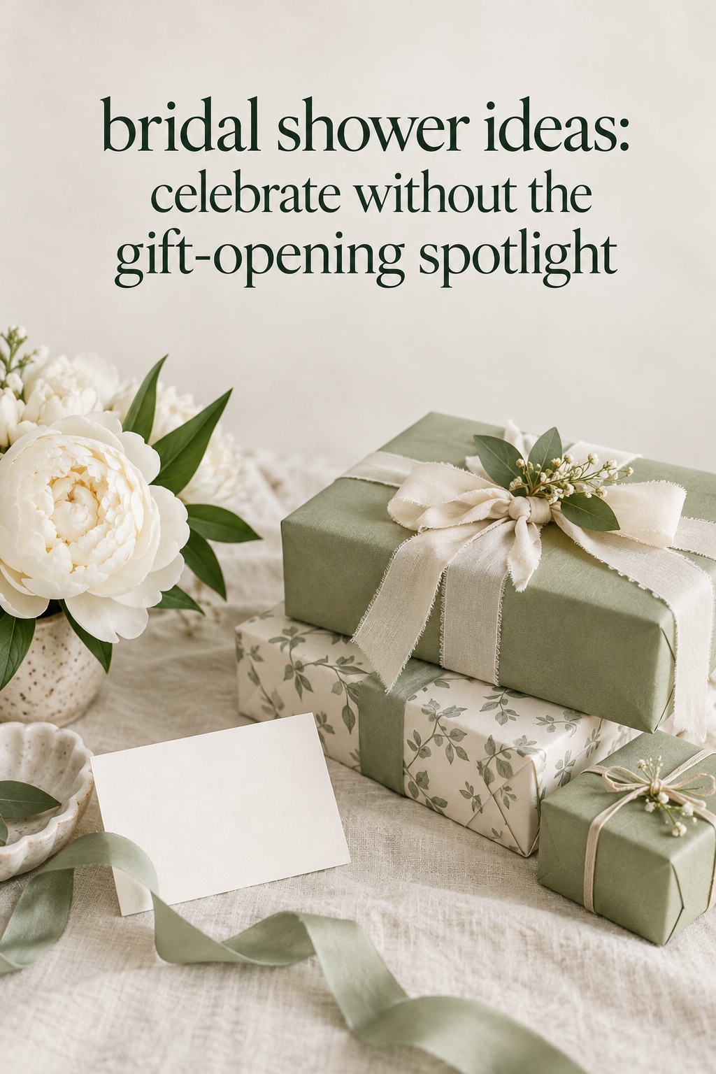 bridal shower ideas flat lay with wrapped gifts and a blank card