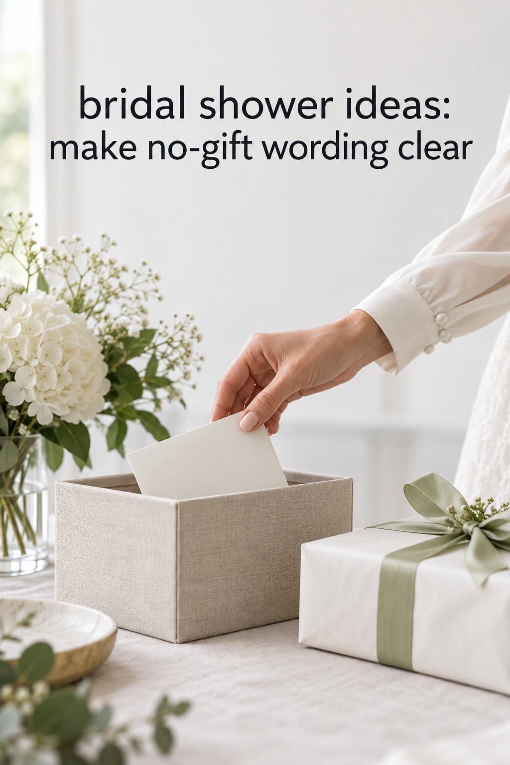 bridal shower ideas detail of a card beside a discreet wrapped gift