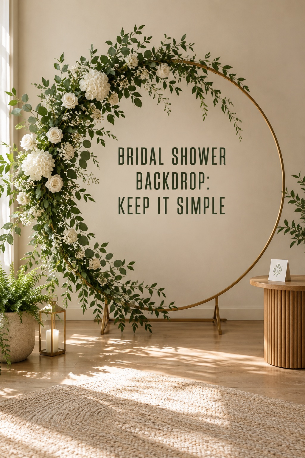 Simple greenery frame with flowers for a bridal shower backdrop