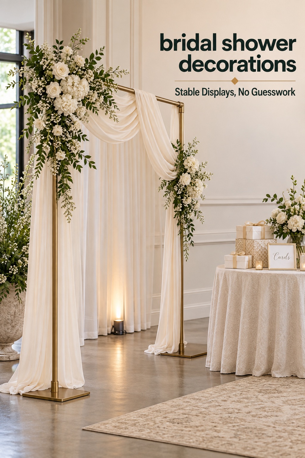 bridal shower decorations with a freestanding backdrop frame and stable weighted bases
