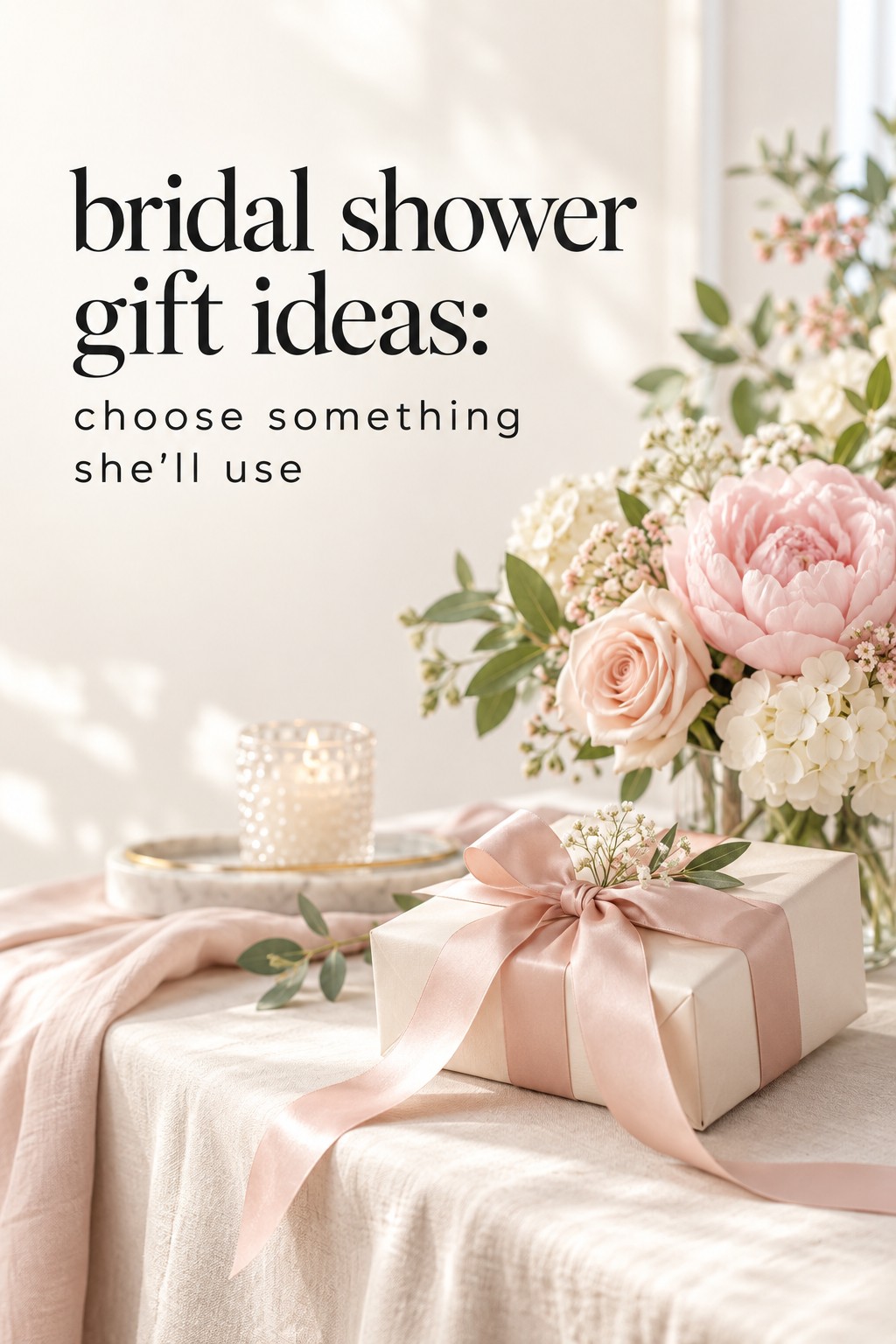 Bridal shower gift ideas on an elegant wrapped gift table