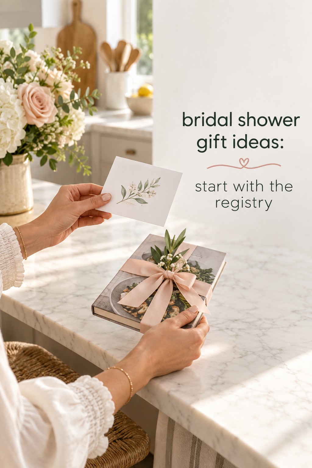 Bridal shower gift ideas with a registry card and cookbook