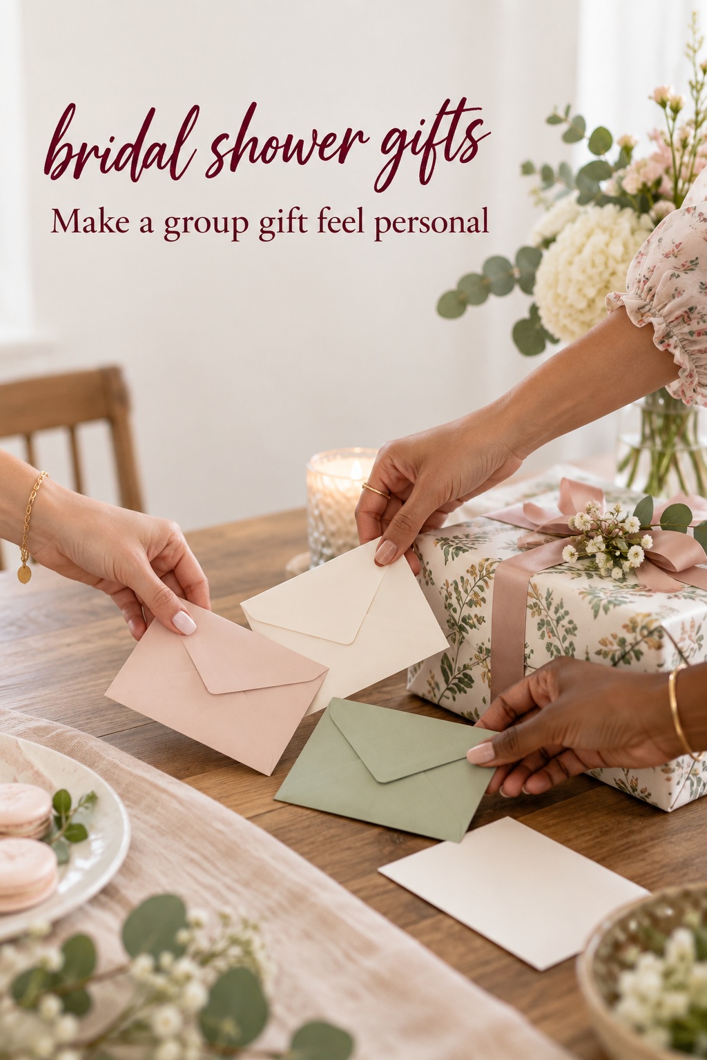 Bridal shower gifts shared by friends through a coordinated group present