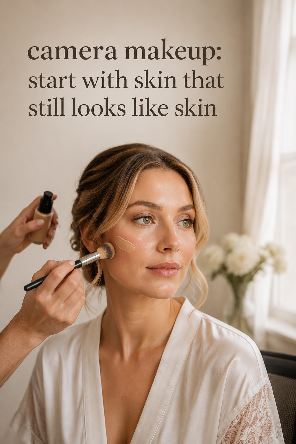 camera makeup bridal skin preparation in soft window light