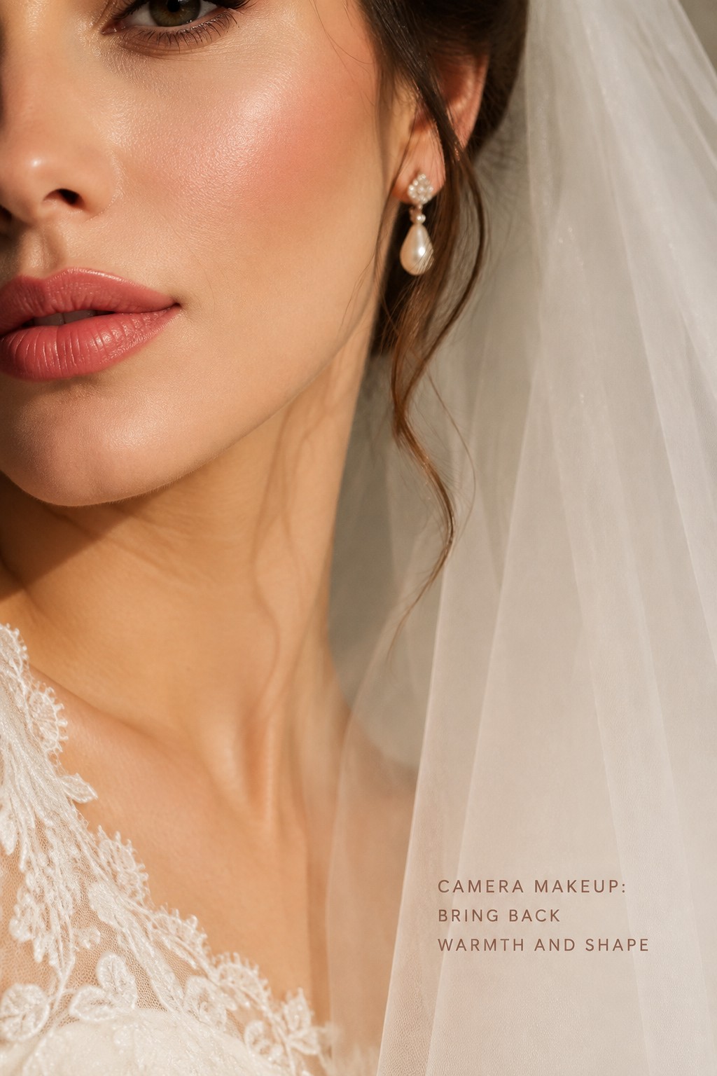 camera makeup bridal blush cheek and defined rose lip close-up