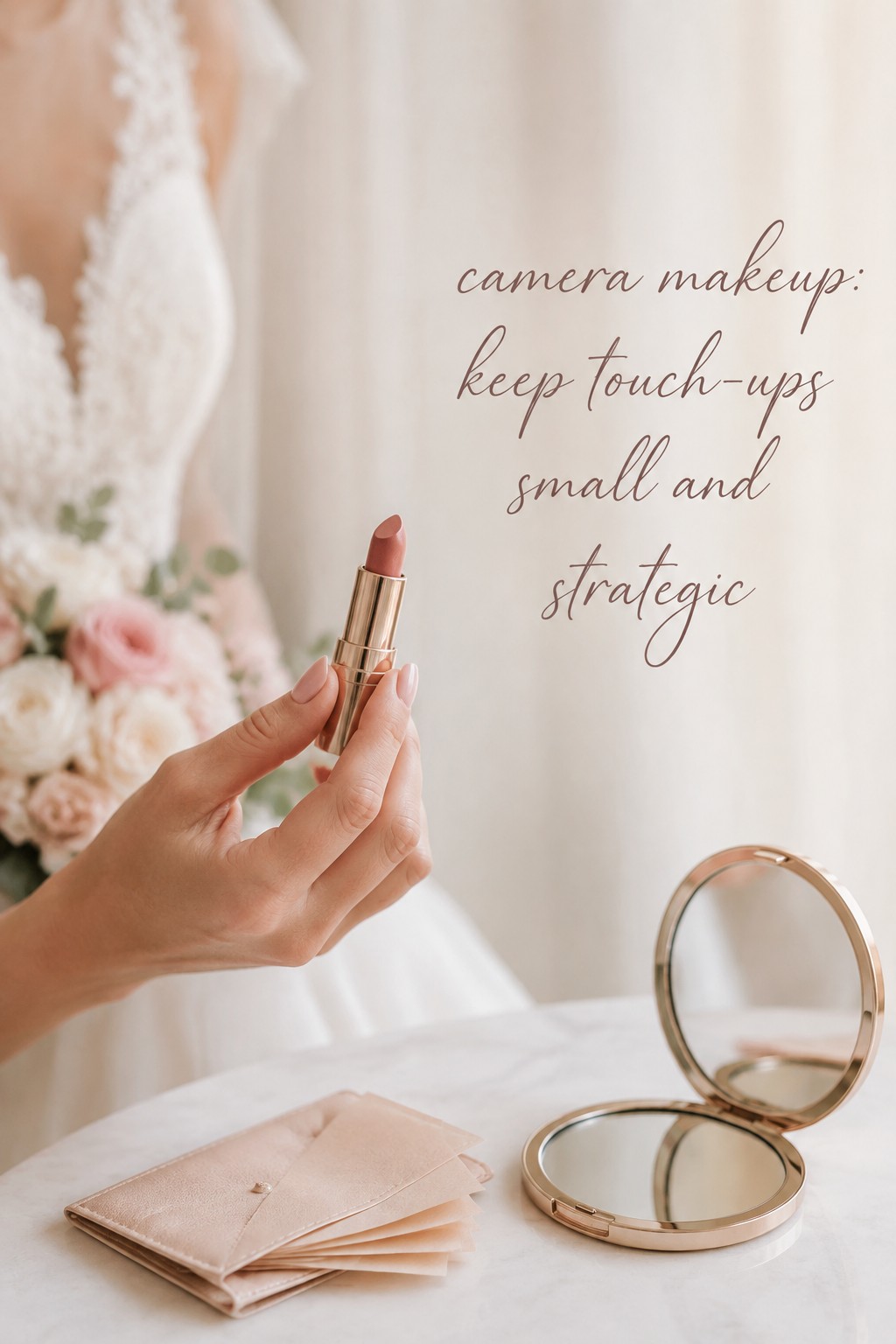 camera makeup wedding touch-up kit with lipstick and blotting papers