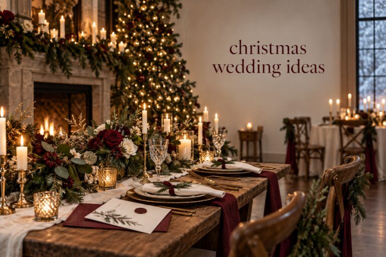 christmas wedding ideas candlelit reception with ivory evergreen burgundy and brass details