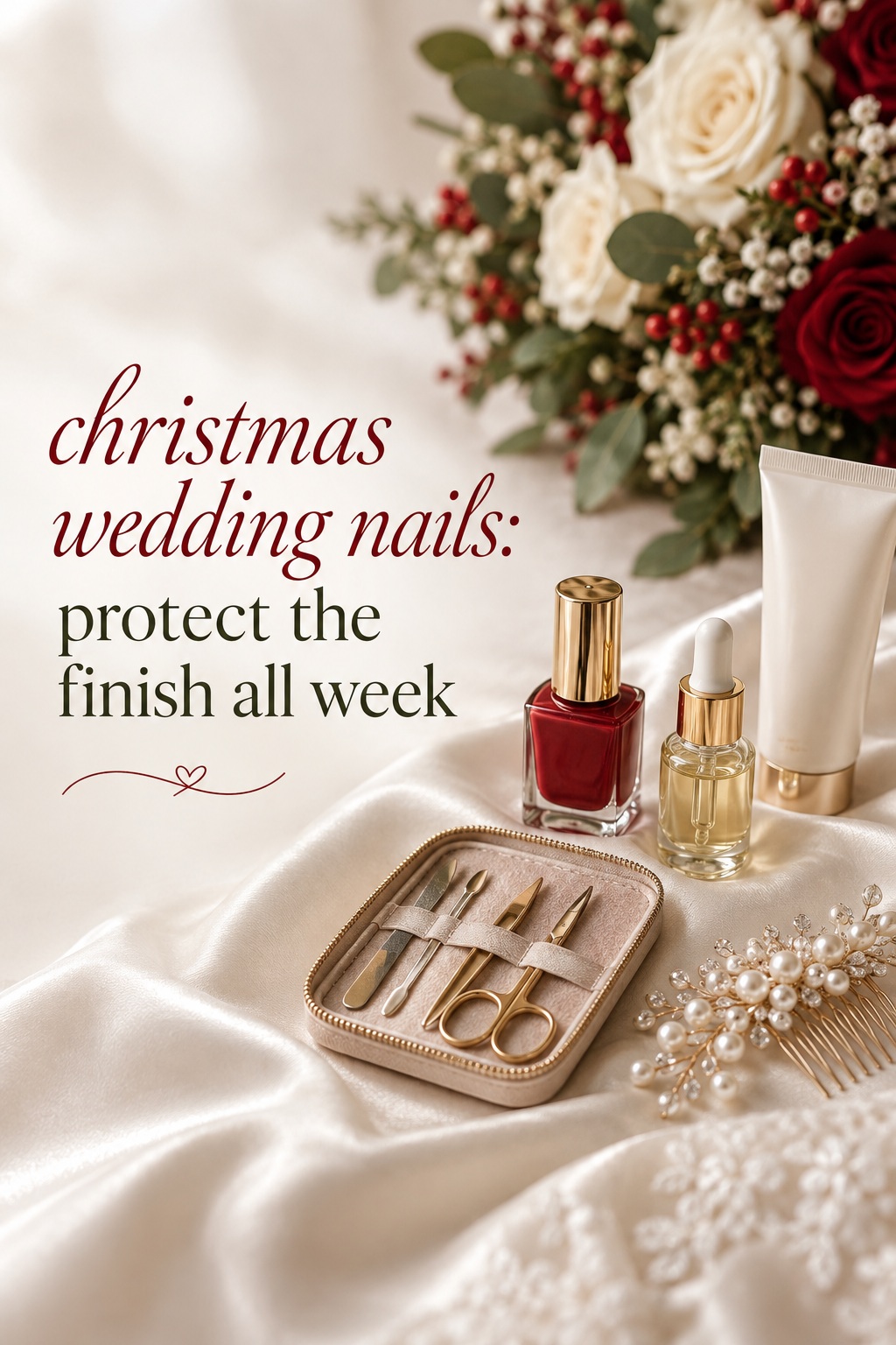 christmas wedding nails repair kit with red polish and cuticle oil