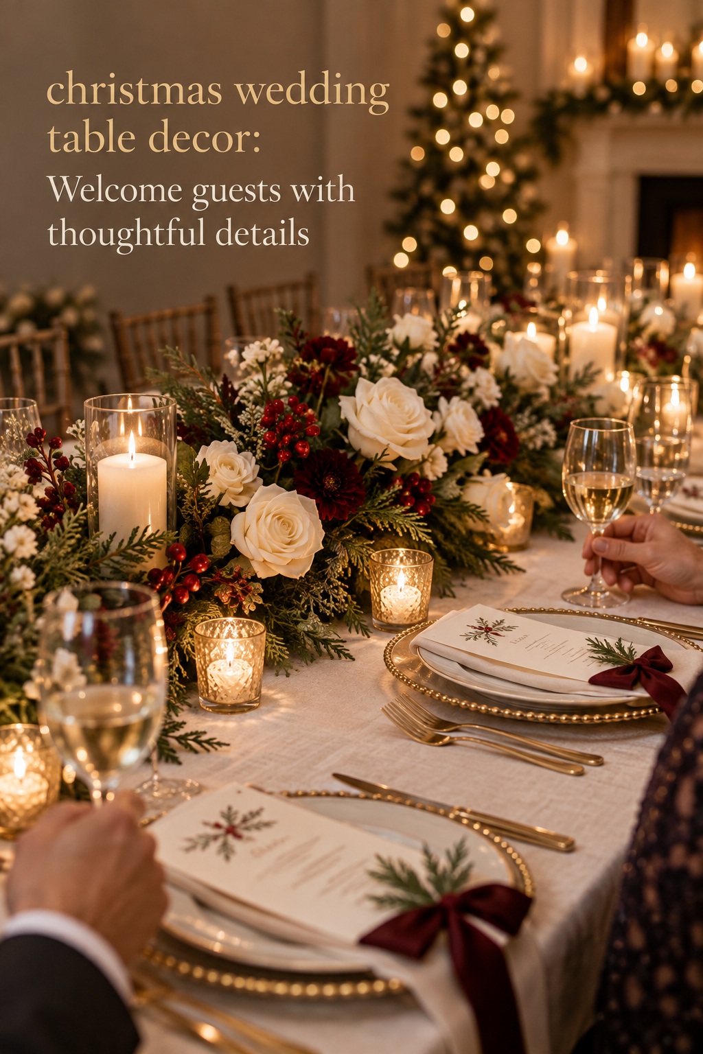 Christmas wedding table decor reception table with thoughtful guest details
