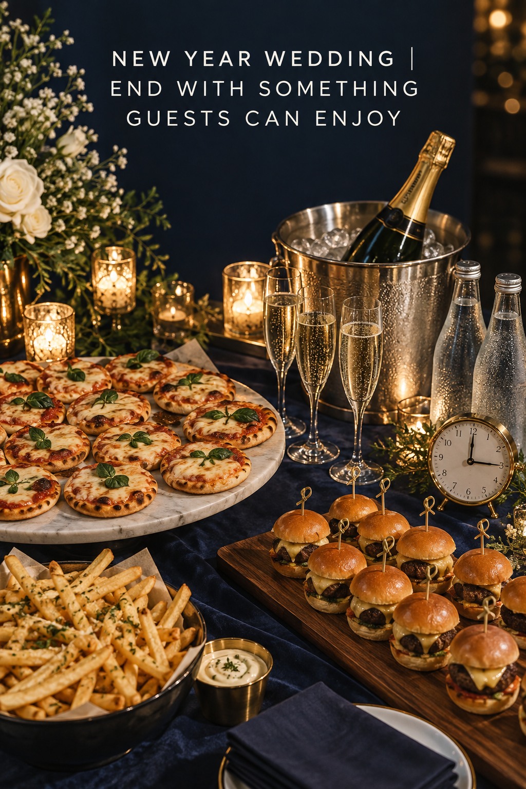 new year wedding late-night snack station after midnight