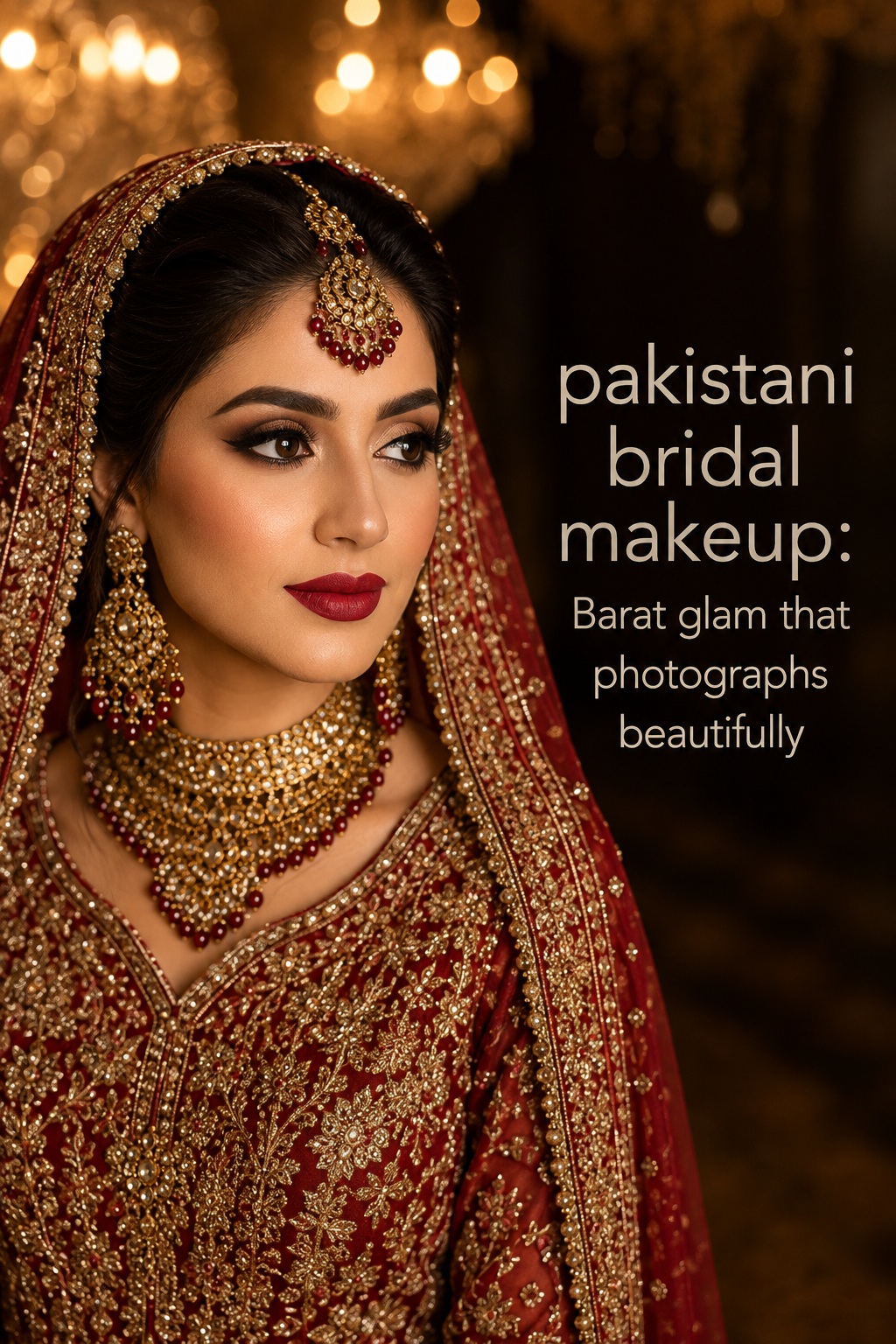 pakistani bridal makeup with classic red and gold Barat glam